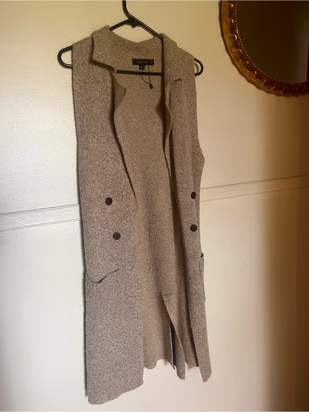 Main Street exchange Long Sleeveless Knit Vest Coatigan in Taupe